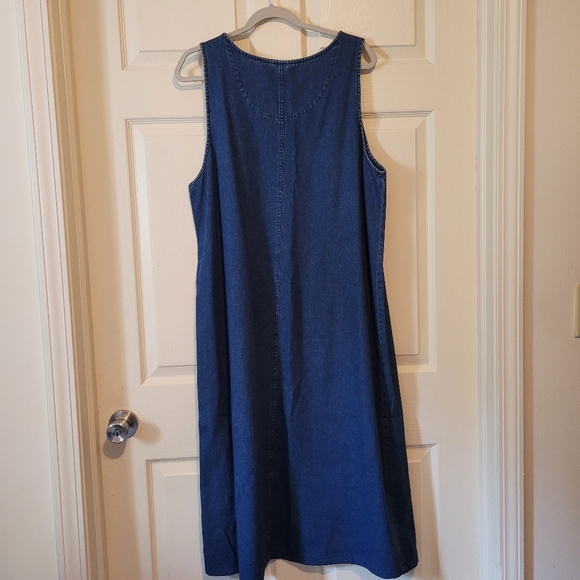 Vingtage Erika&Co Maxi Denim Dress Large Floral Embroidered Patchwork Blue - Picture 2 of 7